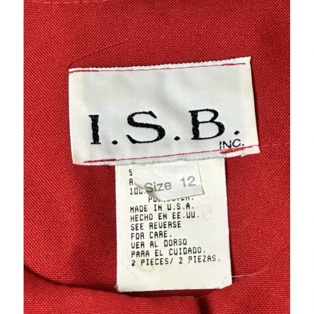 Vintage I.S.B. Elegant Red Blazer Top Jacket Suit Gold Buttons Black‎ Bows Sz 12